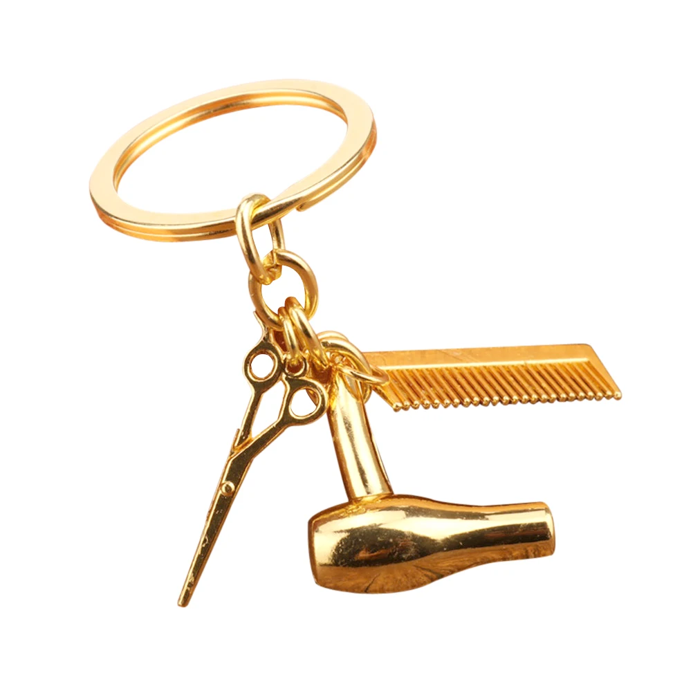 

3 In 1 Fashion Hairdresser Hair Dryer Scissor Comb Charm Pendant Keychain Cosmetologist Key Ring Creative Jewelry Gift