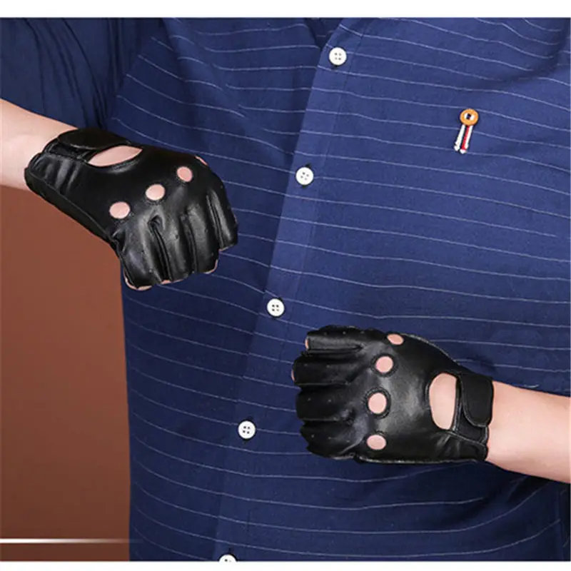 New Semi-Finger Genuine Leather Gloves Male Summer Thin Breathable Driving Anti-Slip Fitness Half Fingers Goatskin Gloves 