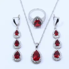 Мэнни Одежда высшего качества родолит Белый Кристалл Water Drop Для женщин свадебные 925 Серебряные ювелирные изделия Комплект кольцо Размеры 6#7#8#9#10# T27