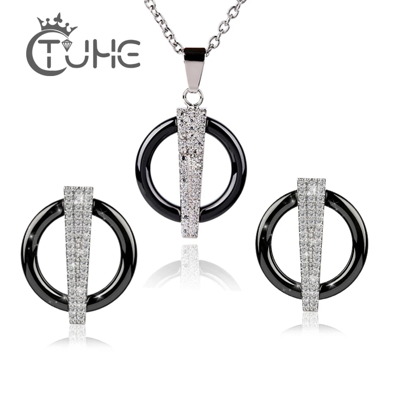 

Woman Chokers Necklaces Earrings Set Luxury Jewelry Round Design Ceramic Pendant Stud Earrings for women collares mujer kolye