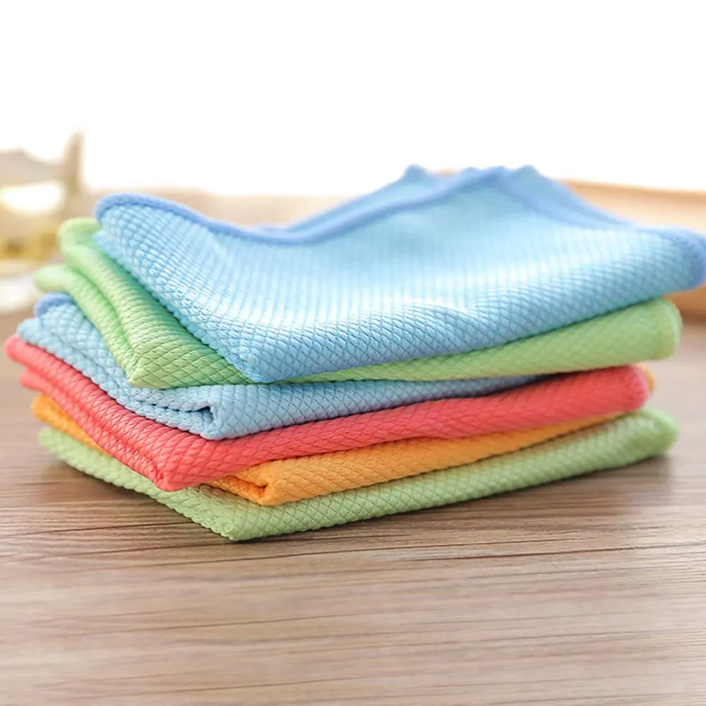 1 Pc 30*40cm Scouring Cloth Diamond Grid Solid Color Absorbent Microfiber Pad Glass Cup Cleaning