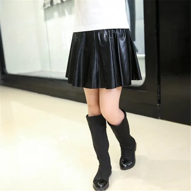 Girls Skirts New Fashion PU Faux Leather Elastic Waist Baby Girl Tutu