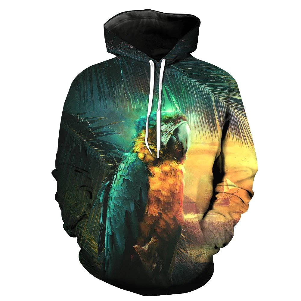 3D Printing Hoodies Men/Women Hooded Sweatshirts parrot Two Parts ...