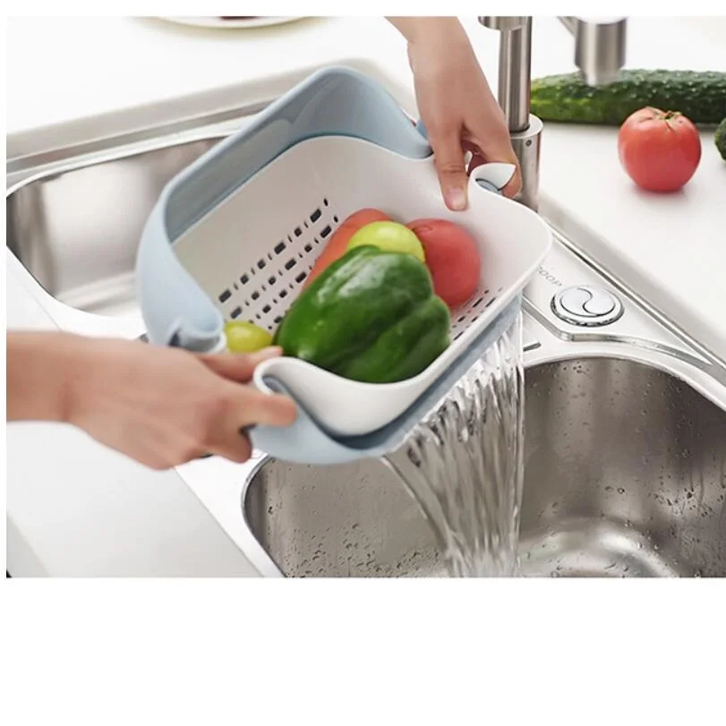 

Creative Double-layer Square Flip Drain Basket Kitchen Dishwashing Drip Basin Fruit Vegetable Colander Drain Bowl Storage Gadget