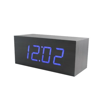 

Snooze LED Alarm Clock Rectangle Black Desktop Digital Clock for Bedroom Temperature Sound Control Electronic Table Clocks Gift