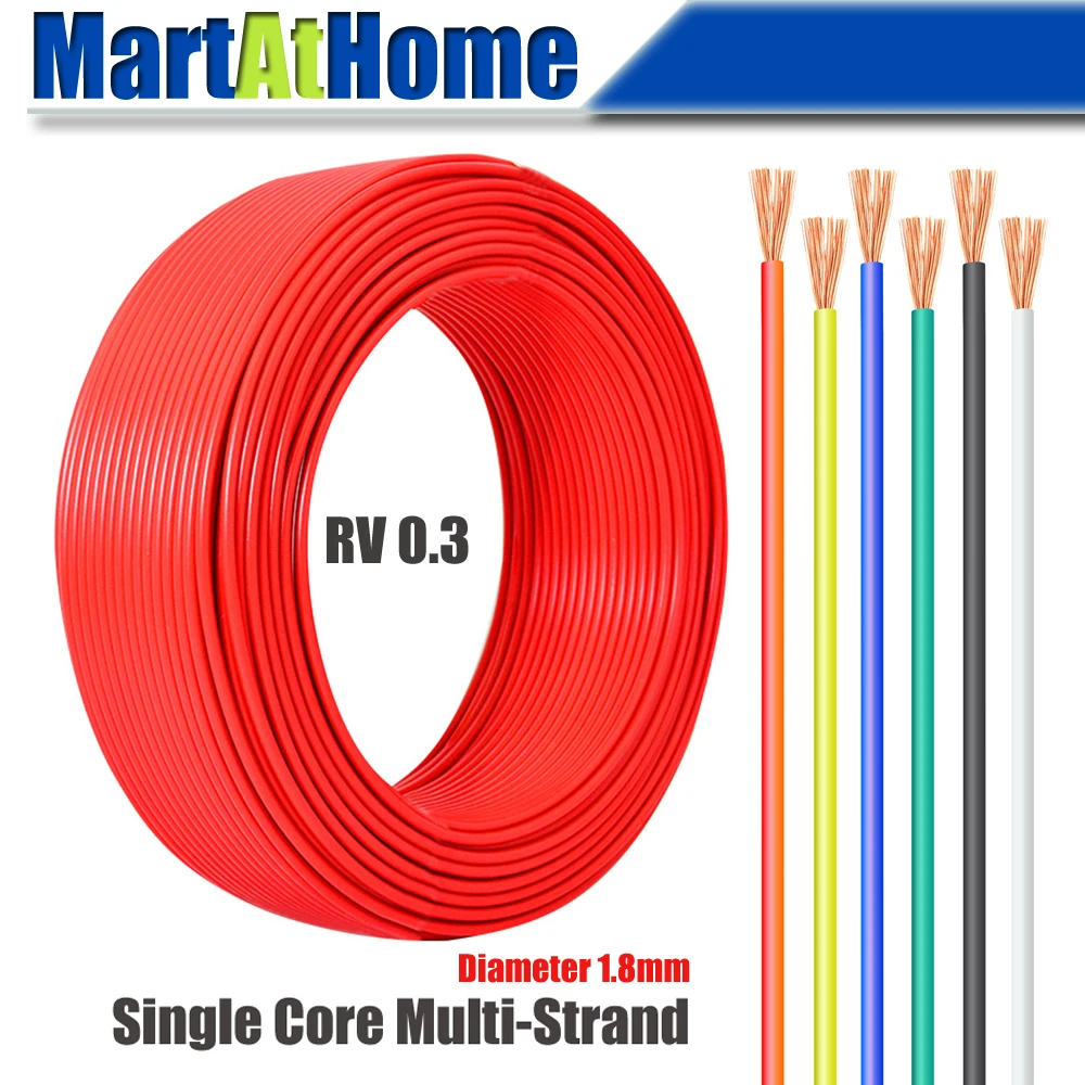 1 метр RV 0,3 одножильный многожильный шнур провод 99.9% бескислородная медь, ПВХ для DIY электронного оборудования, моторы, свет