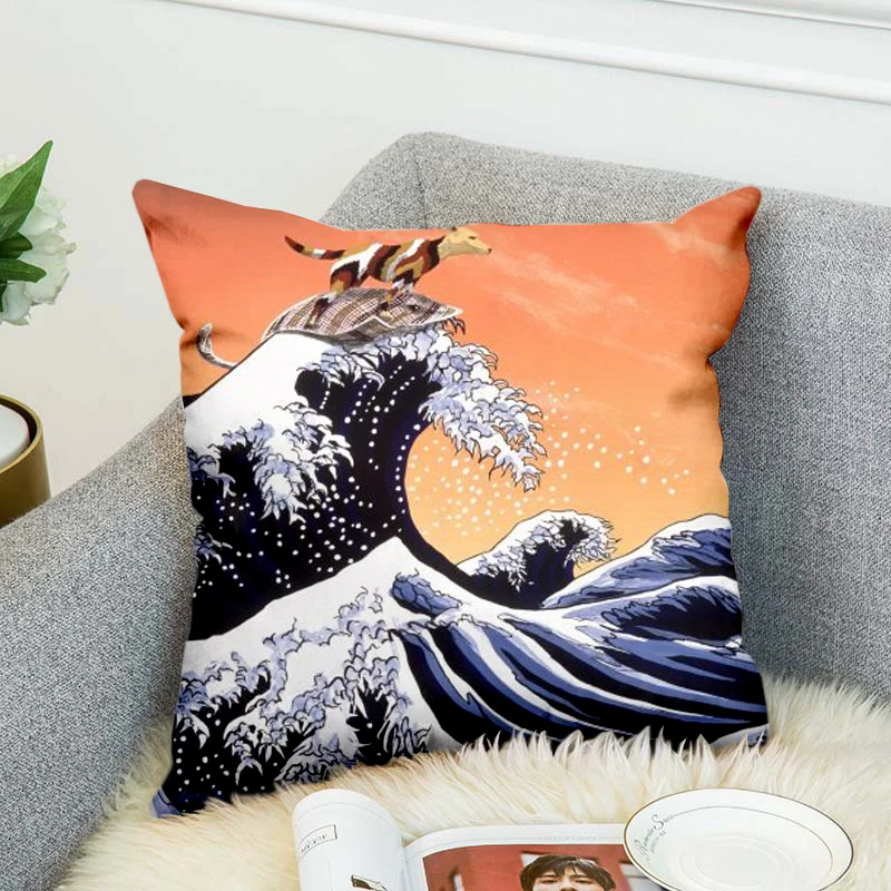 Японские известные картины большая волна высокого класса декоративная наволочка Автомобильная домашняя, диванная подушка крышка 3D цифровая печать Стиль-8