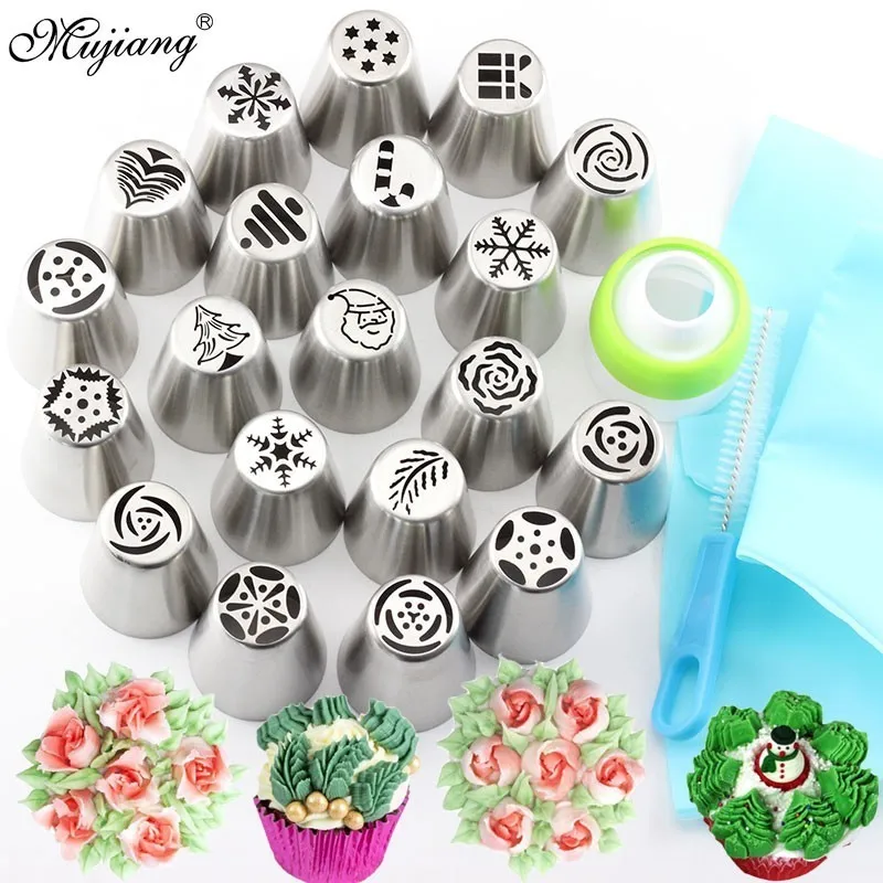 

23Pcs Russian Tulip Icing Piping Tips Christmas Design Pastry Nozzles Cupcake Cookie Decoration Pastry Baking Confectionery Tool