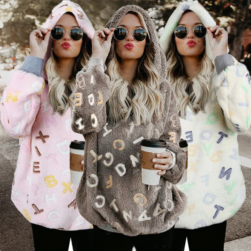 

winter and autumn warm comfortable casual woman sweatshirt European style letter pullover fleece female sweatshirt2