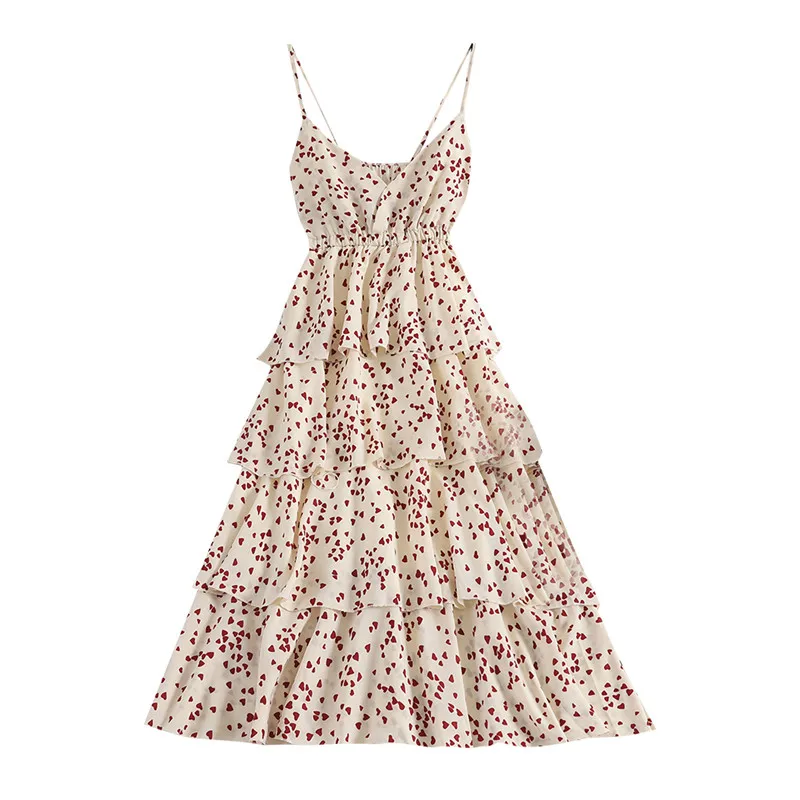 

Hiawatha Love Printed V-Neck Strap Dress Women Fashion Summer Back Hollow Out Sexy Dresses L9172