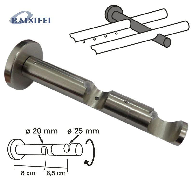 

2 Pcs D20/25mm Curtain Rod Decorative Multifunctional Double Bracket, Curtain Accessories Bracket for Window Decoration