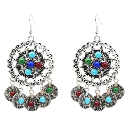 Цыганские афганские серебряные монеты, ожерелье с кисточками, серьги Jhumka, браслеты на талию, цепочка для танца живота, наборы, богемный турецкий индийский ювелирный набор - Окраска металла: 5335 B