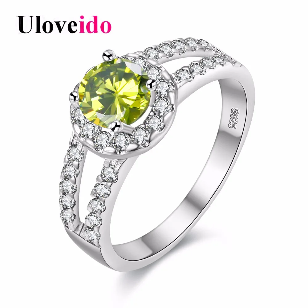 Olivine Green Wedding Rings for Women Silver Color Green Ring Gifts for Women Aneis 2017 Bijoux