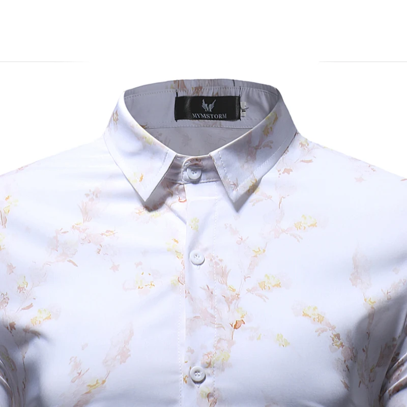 Бренд белая мужская футболка с длинным рукавом Camisa Masculina 2018 Мода Цветочный принт Для мужчин s Slim Fit Мужская классическая рубашка