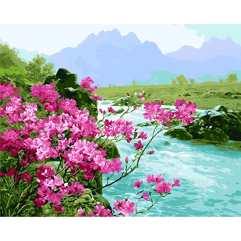 

River side Wall painting flower by numbers, picture by numbers diy oil painting on canvas coloring by numbers gifts RS-72