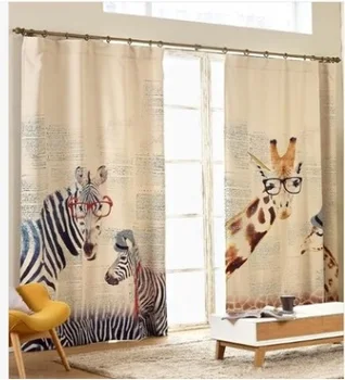 

modern rustic window curtains colorful printed girrafe Cotton and line Living room curtains cortinas for window