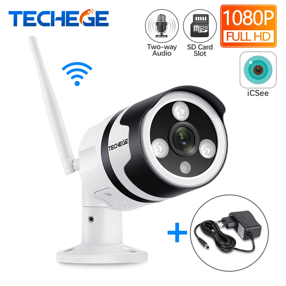 Techege Wi-Fi IP камера 1080P наружная Водонепроницаемая 2.0MP Проводная беспроводная камера безопасности металлическая двухсторонняя аудио TF карта оповещение по электронной почте