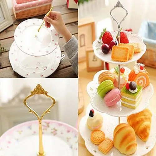 

Hot 1Set 2/3 Tiers Wedding Party Cake Display Crown Handle Metal Cake Plate Stand Cake Tools