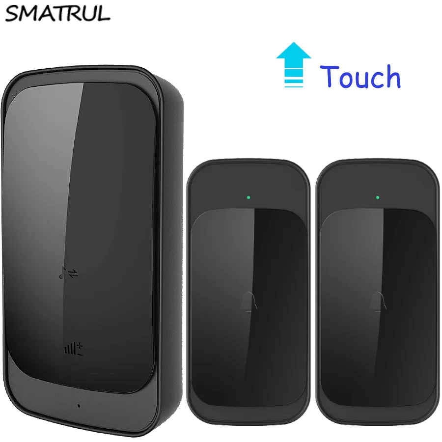 

SMATRUL touch Waterproof Wireless Doorbell EU US Plug 280M long range smart Door Bell Chime with batttery 2 button 1 receiver