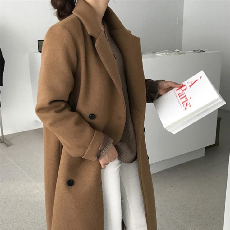 

2018 Autumn/winter New Women's Casual wool blend trench coat oversize Double Breasted X-Long coat with belt