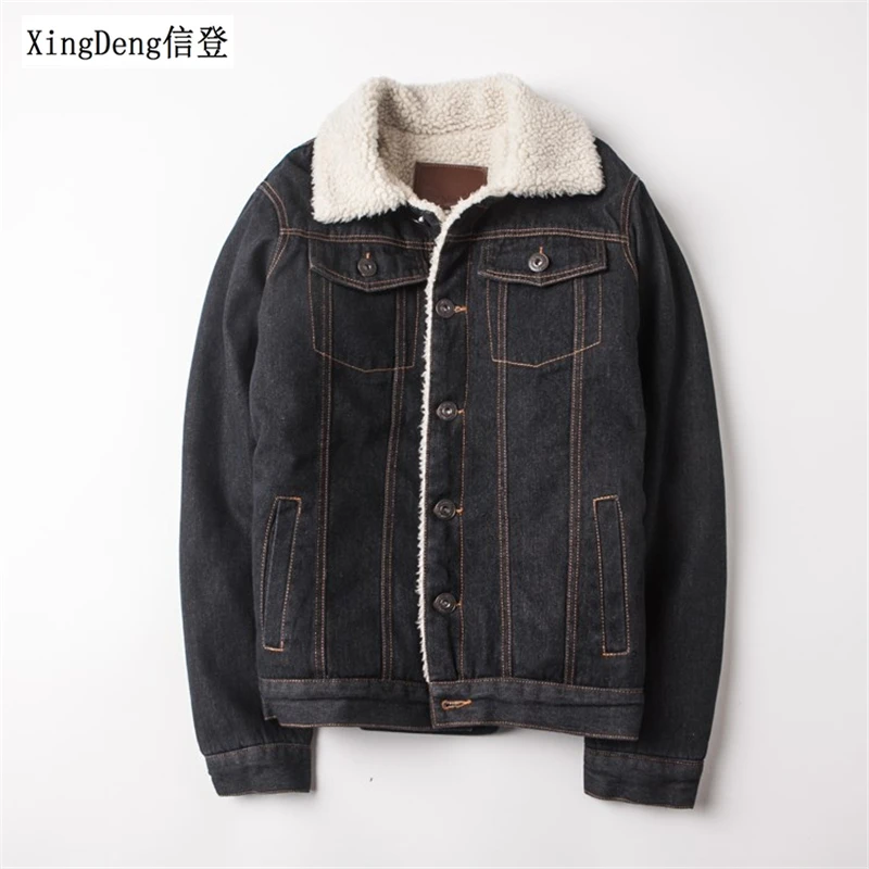 XingDeng 2020 Men Winter Fashion Cowboy Jacket Trendy Warm Fleece Denim Jacket top Coat Mens Jean