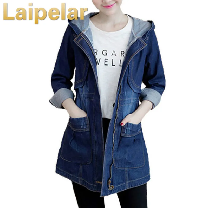 

2018 New Arrival Jacket Women Spring Autumn Wear Vintage Hooded Jeans Coat Slim Zipper Casual Female Jacket Overcoat Laipelar