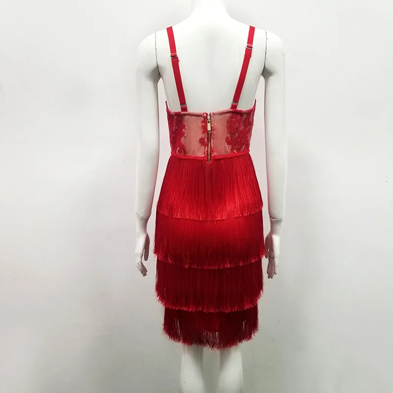 Новейшее женское платье Красный Спагетти ремень кисточкой без бретелек модное сексуальное праздничное платье-повязка знаменитости(H2843