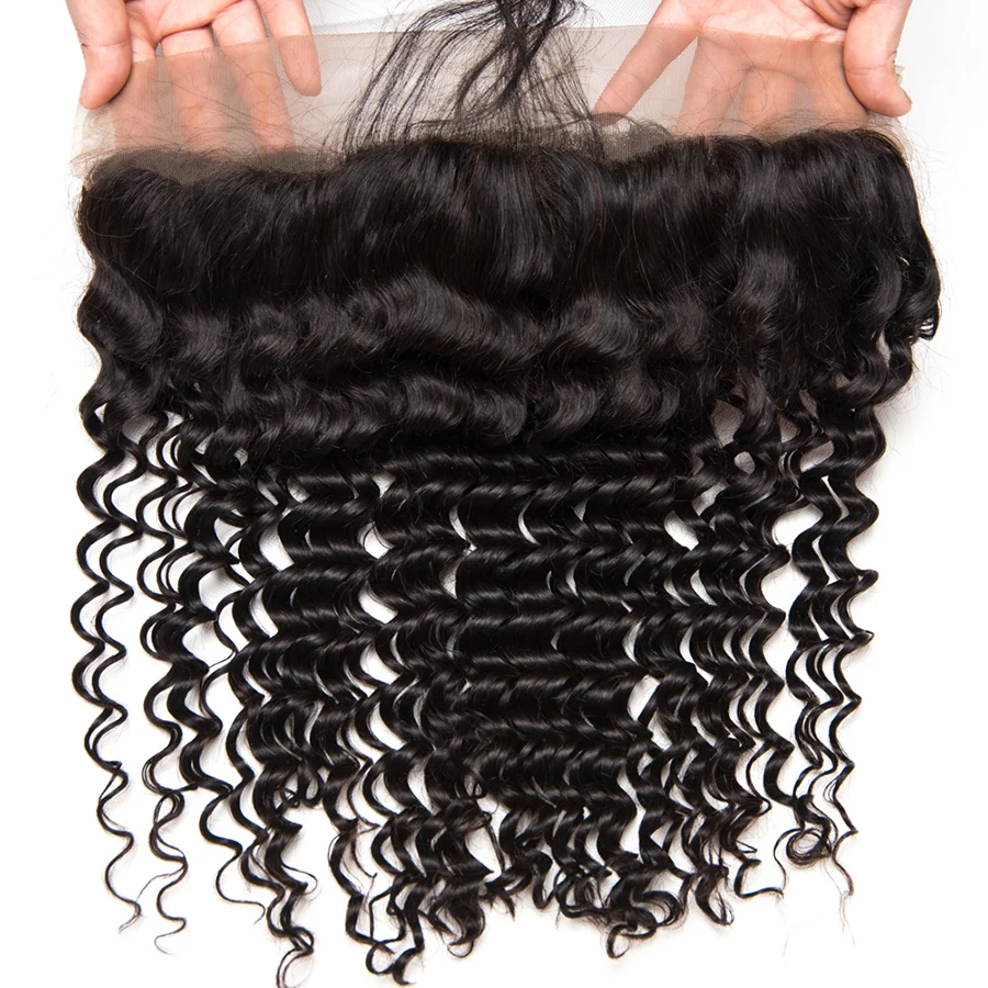 Mslynn Hair Brazilian Deep Wave Closure Pre Plucked Lace Frontal Closure With Baby Hair Non Remy Human Hair Free Part 8\