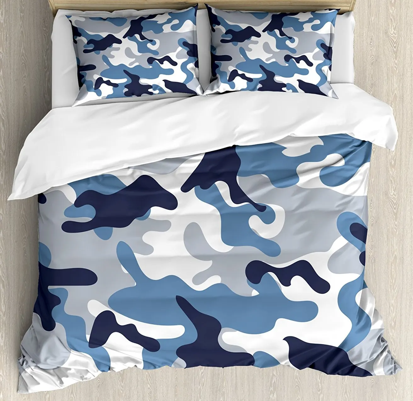 

Camouflage Duvet Cover Set Illustration with Abstract Soft Colors Pattern Camouflage Design, Decorative 4 Piece Bedding Set