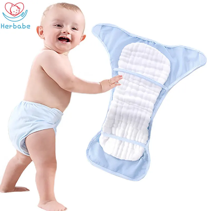Herbabe/2 шт., Детские сетчатые тканевые подгузники, летние Многоразовые моющиеся карманные подгузники, детские подгузники для новорожденных, тренировочные штаны, 3-15 кг