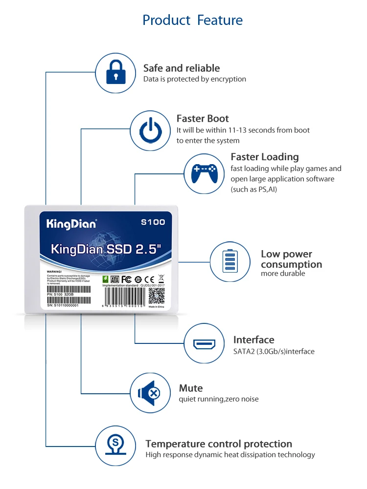 (S100 серии) KingDian SATA SATA2 S100 16 ГБ 32 ГБ SSD 2,5 дюймов Internal Solid State Drive диск