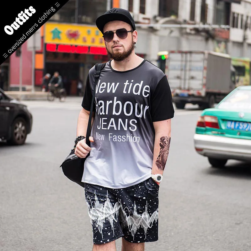 Summer Mens Sets Letter Printted t-shirts Male Plus Size t shirt +Shorts Suit Set Men Clothing Men's Clothes 6xl | Мужская одежда