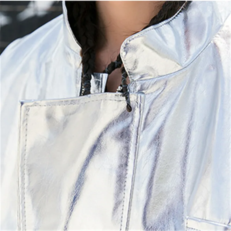 Осенняя Новинка Harajuku Женская куртка из искусственной кожи модные яркие серебряные куртки базовое пальто свободные большие размеры куртка-бомбер женская LGP791
