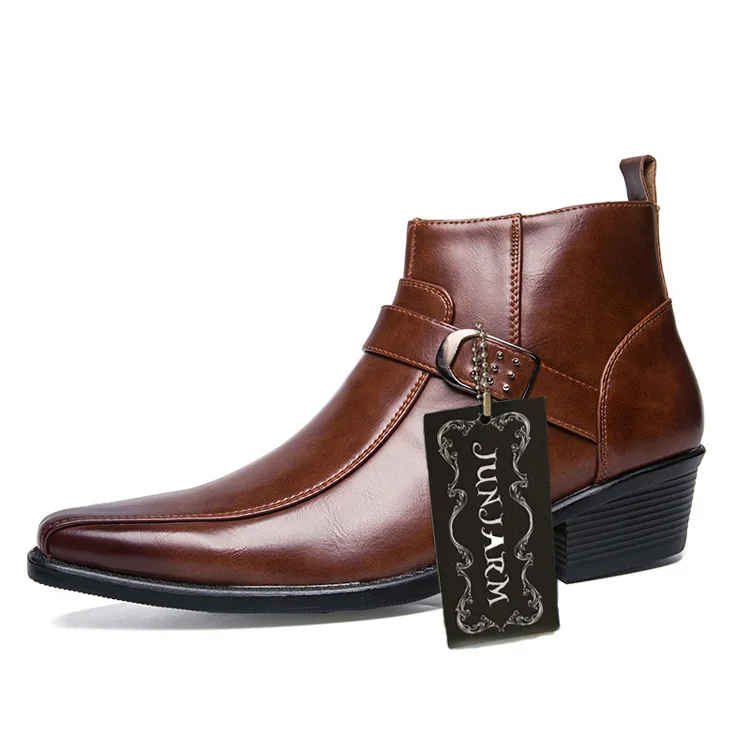 JUNJARM Мужские ботинки в британском ретро стиле; мужские ботинки из микрофибры черного цвета в байкерском стиле; Повседневная обувь; Мужская модная обувь с пряжкой; высокое качество; Zapatillas
