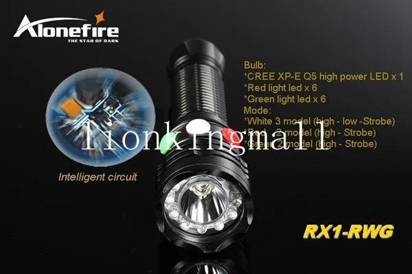 AloneFire RX1-RWG CREE XP-E Q5 светодиодный красный, белый зеленый свет Многофункциональный сигнальная лампа фонарик