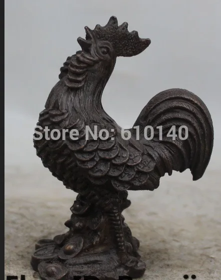 

K@@AA@ 5" China Bronze Folk Feng Shui Zodiac Year Chicken Wealth Money Coin Rich Statue