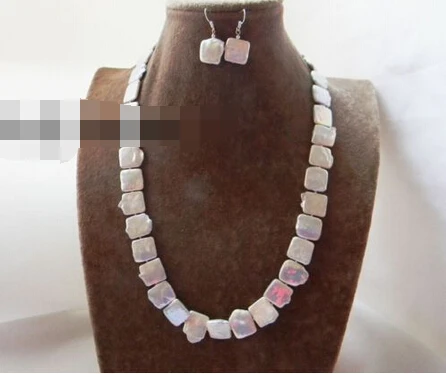 

Fast shipping + 07715 White Square Freshwater Pearl Necklace Earring Set (A0516)