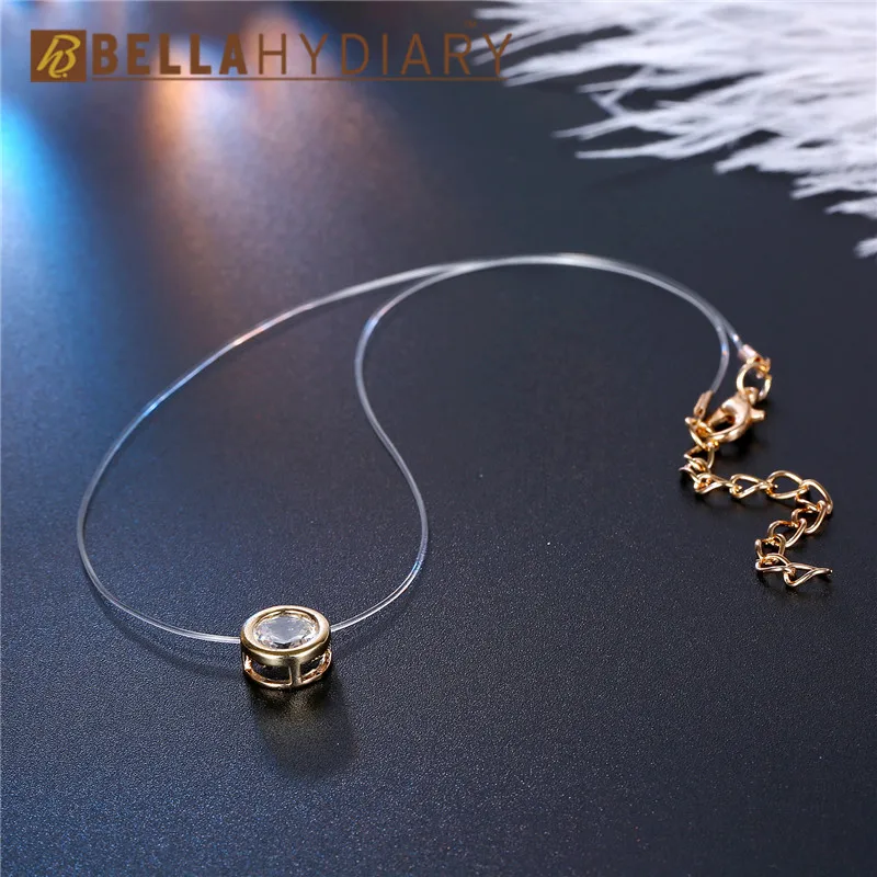 Simple Women Chocker Invisible Chain Transparent Fishing Line Necklace  Crystal Rhinestone Choker Necklace Pendant On Line Neck