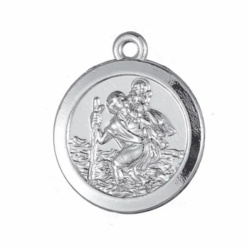 

DIY Pendant for Necklace Bracelet Earring Jewelry Making Gold/Sliver Color ST Christopher Protect Us Religious Round Charm 10pcs