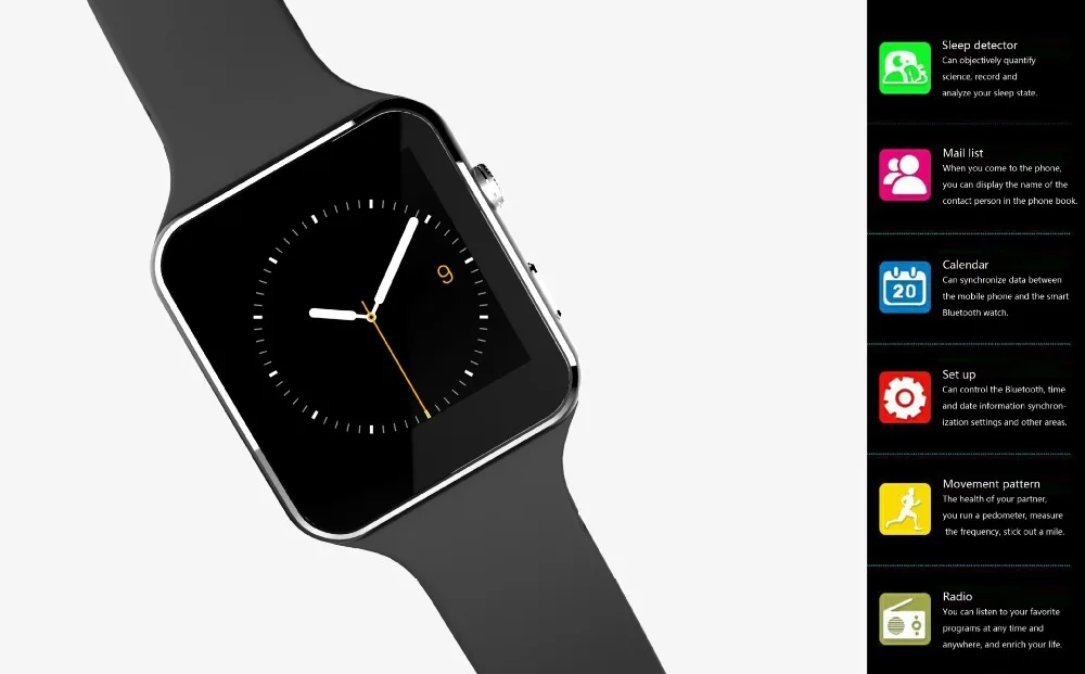 Bluetooth Smart Watch Sport Passometer Smartwatch 1.54 inch Support SIM TF Card Whatsapp Facebook for Android Phone (2)