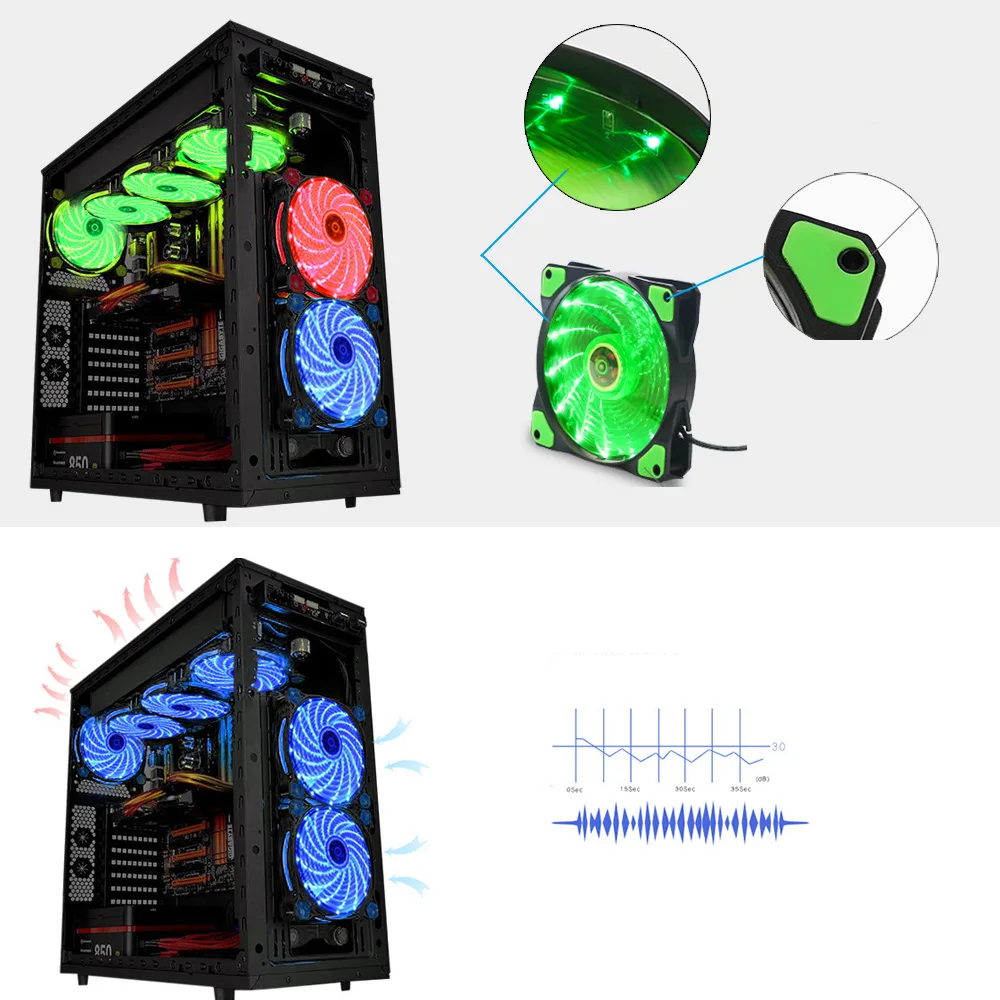 Ультра тихий 33 светодиода охлаждающий вентилятор 120 мм PC чехол для компьютера вентилятор теплоотвод 16 дБ с антивибрационным резиновым вентилятором высокое качество