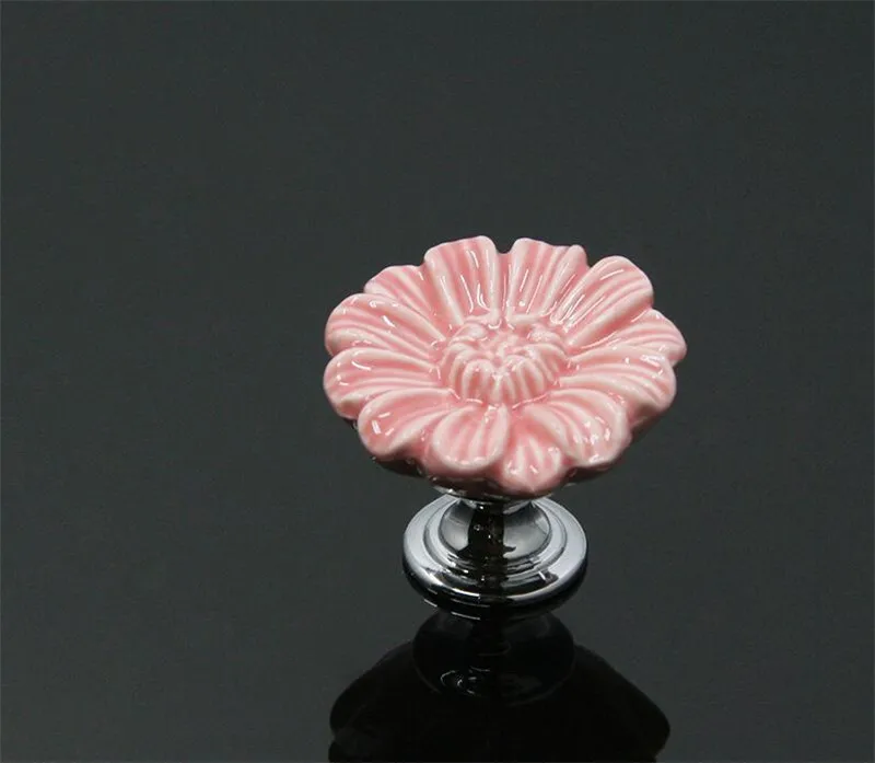 33 мм Красочные керамика цветок ручки шкафа двери тянуть ручки Шкаф ящика Ручка для гардероба - Цвет: E