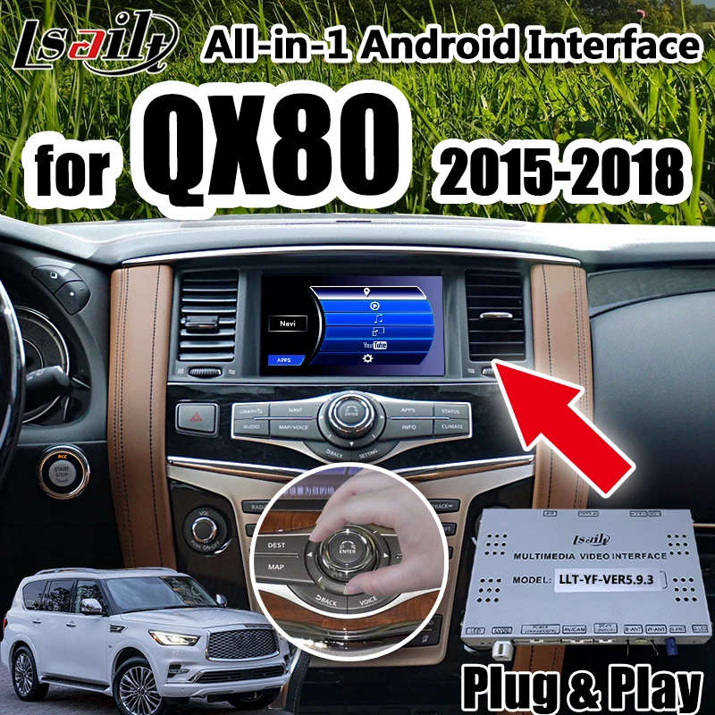 Plug & Play Android GPS caja de navegación para QX80 Infiniti interfaz Android compatible con carplay inalámbrico, control de perilla OEM por Lsailt