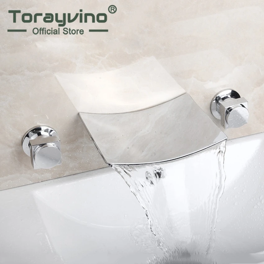 

Torayvino Bathroom 3PCS Bathtub Ceramic Double Handles Deck Mounted Chrome Polish Bathroom Basin & Sink Mixer Tap Faucet