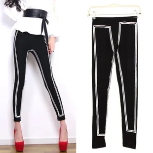 

New Women Fashion HOT 3D Leggings Digital Printing Leggings Black bottom White Stripes Leggings Women Milk Vintage Plus Size
