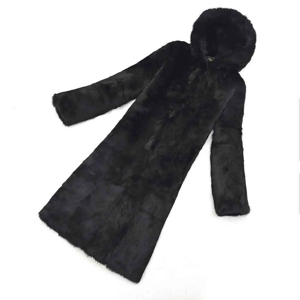 X длинное плотное теплое пальто большого размера с натуральным кроличьим мехом, Прямая с фабрики, с капюшоном, для женщин, новинка зимы, большие размеры, на заказ, мех ksr455