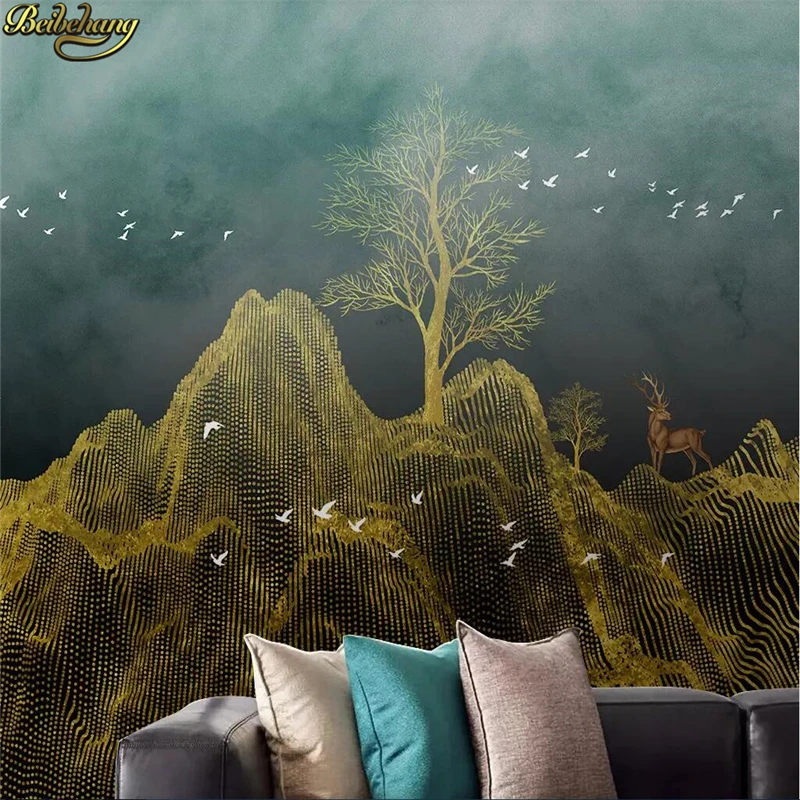 beibehang Custom Mountain Fortune Tree Elk Background Bedding Room Sofa Wall Backdrop Mural Decor Photo wallpaper 3D wall paper