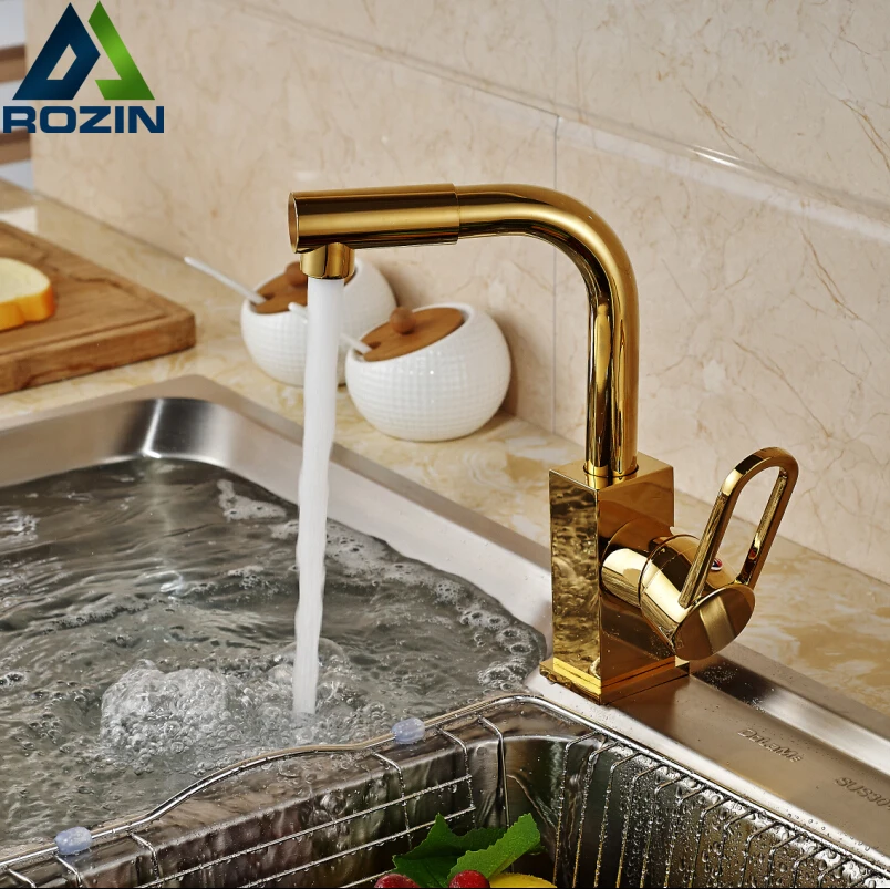 Factory Direct Sale Flexible Kitchen Sink Faucet Golden 360 Rotatable One Hole Wash Taps Deck Mounted