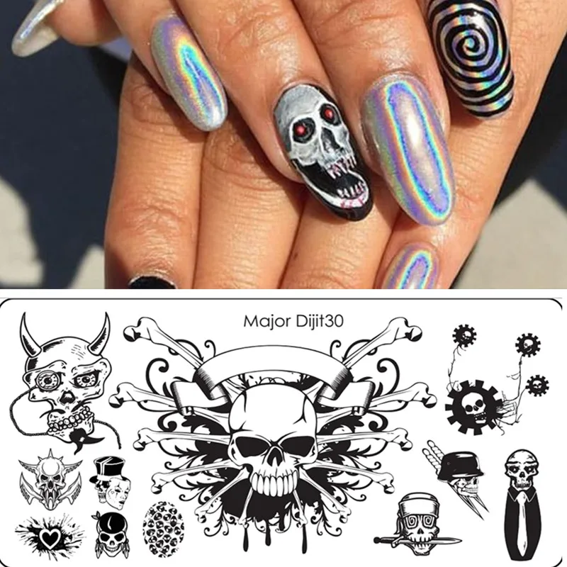 Шаблоны для дизайна ногтей на Хэллоуин|nail stamping plates|stamping platesskull nail plate |