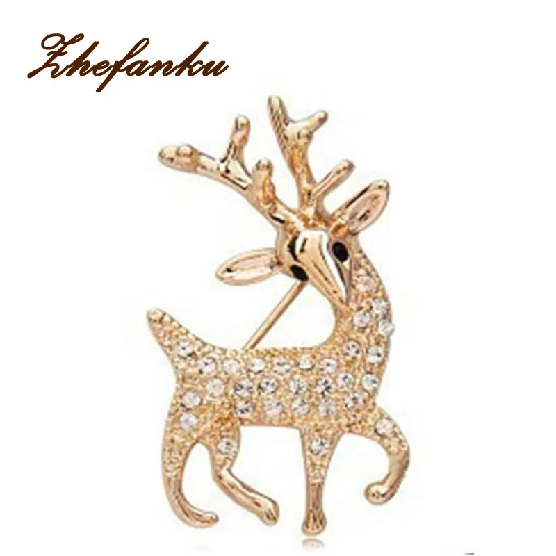 

2017 New Fashion High Quality Exquisite Sika Deer Brooch Shining Rhinestone Jewelry Gold Color Drop Shipping